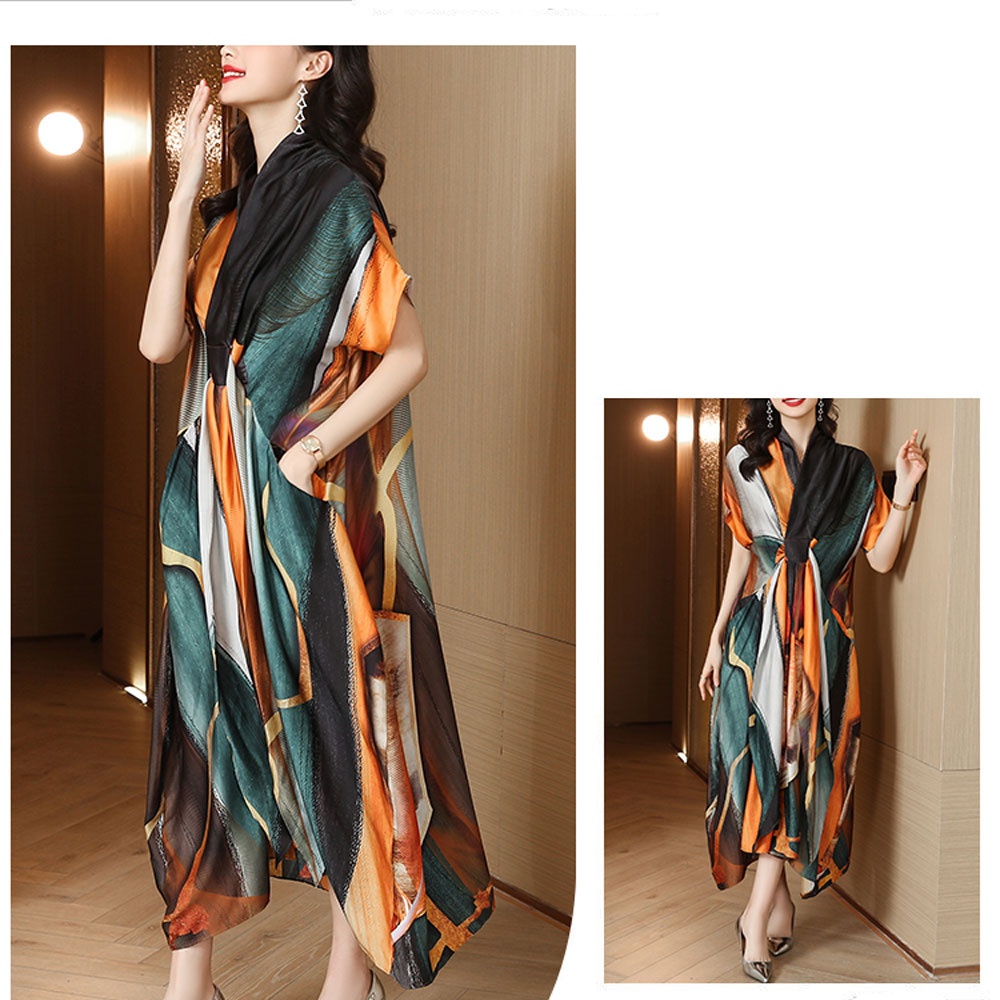 Silk-Flare-Sleeve-V-Neck-Midi-Dress-Women-Korean-Vintage-Casaul-Party-Dress-2022-New-Elegant-Bodycon-Dress-img